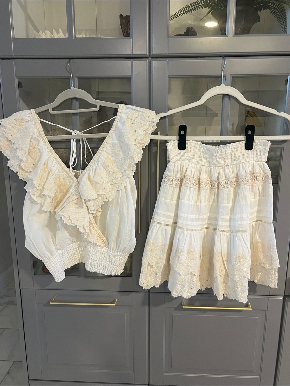 Boho Cream Lace-Tiered Mini Skirt — Size Small skirt/large top